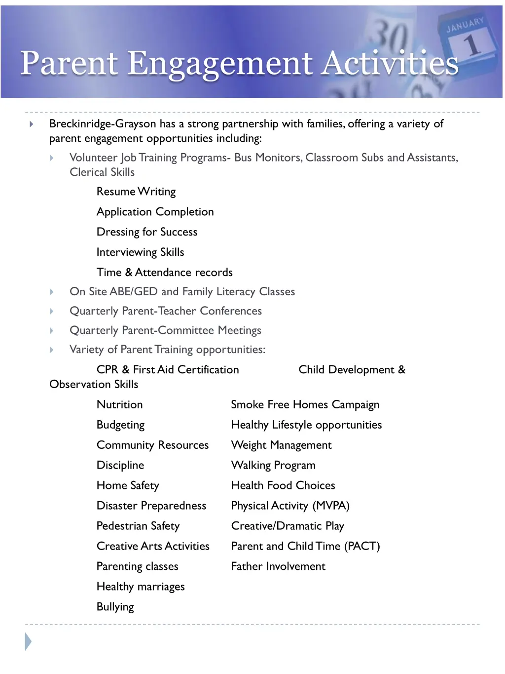 parent engagement activities
