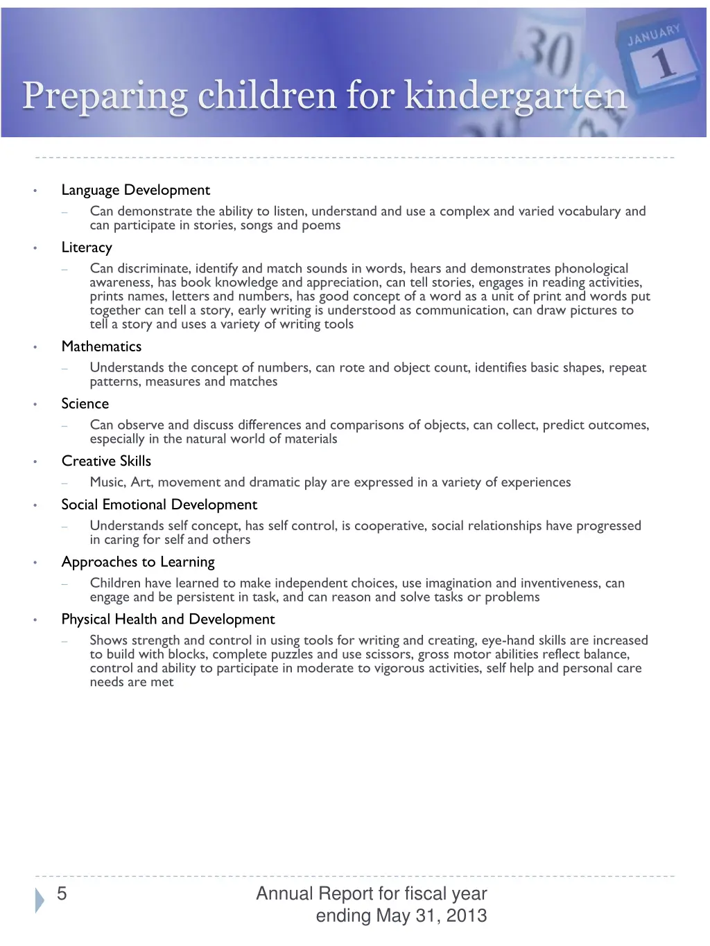 preparing children for kindergar ten
