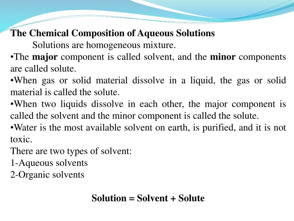 the chemical composition of aqueous solutions