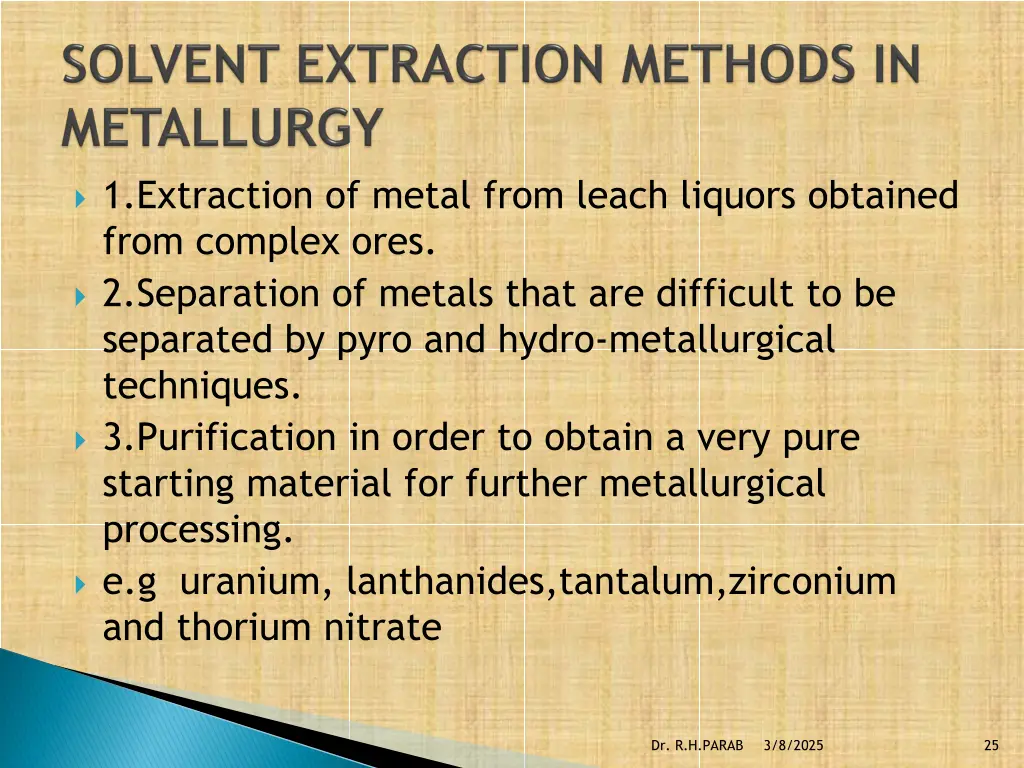 1 extraction of metal from leach liquors obtained