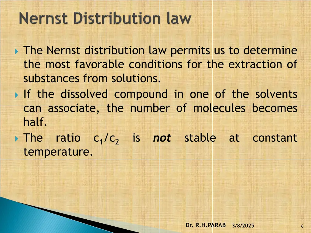 the nernst distribution law permits