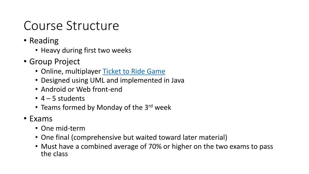 course structure reading heavy during first
