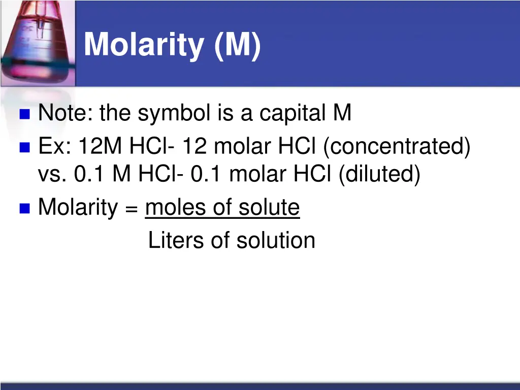 molarity m