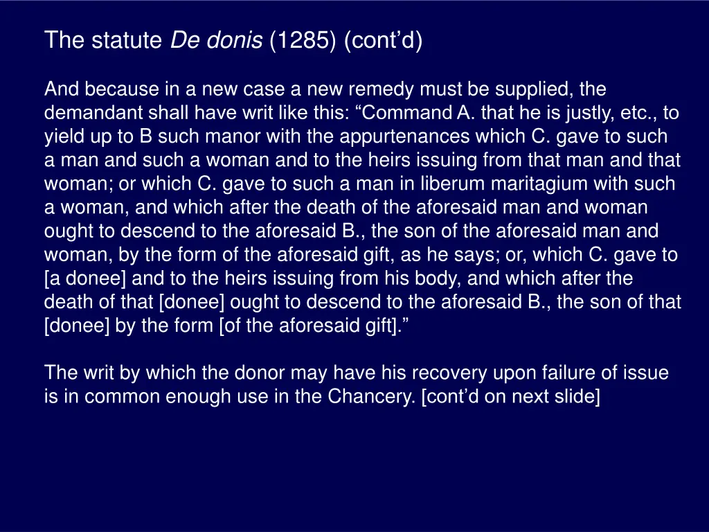 the statute de donis 1285 cont d 2