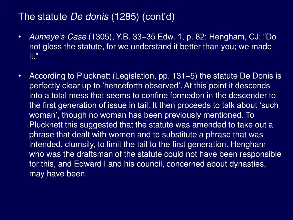 the statute de donis 1285 cont d 3
