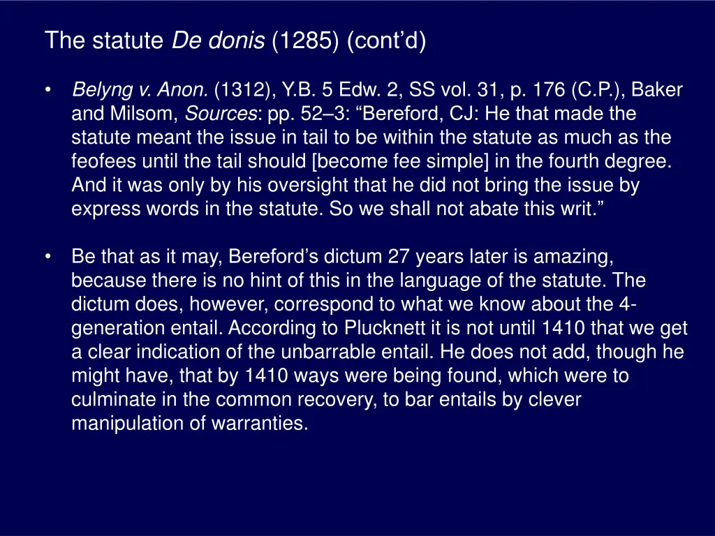 the statute de donis 1285 cont d 4