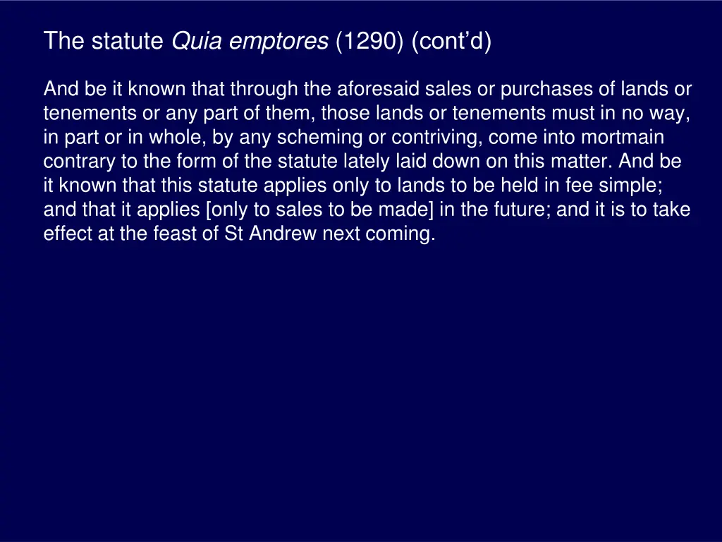 the statute quia emptores 1290 cont d 1