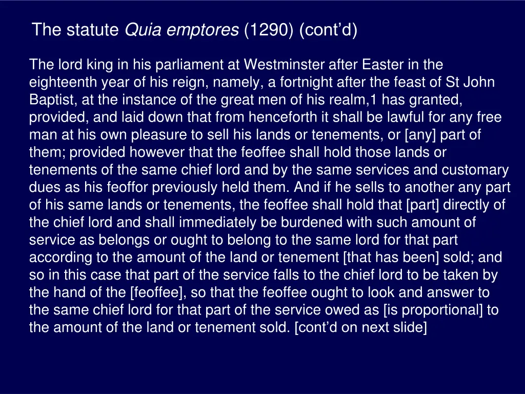 the statute quia emptores 1290 cont d