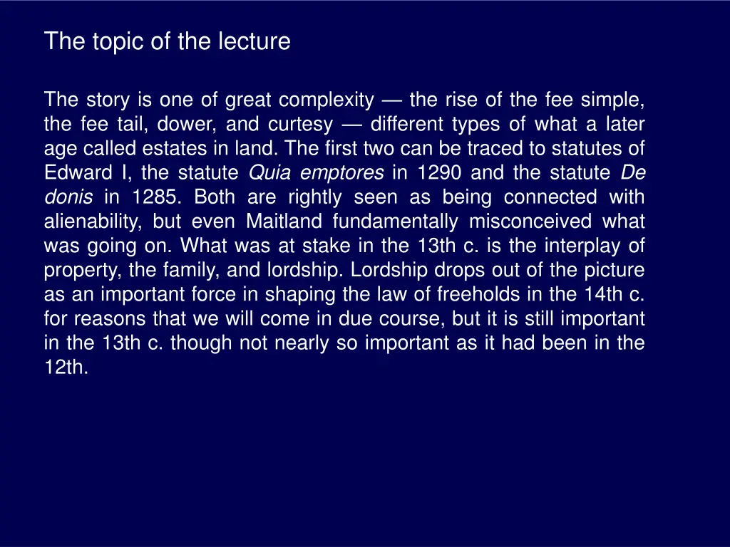 the topic of the lecture