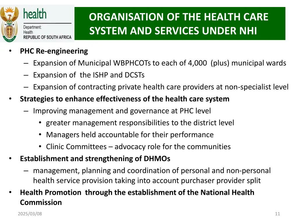 organisation of the health care system