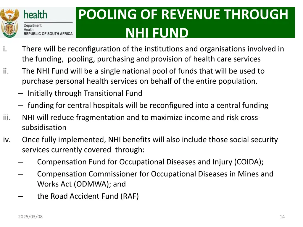 pooling of revenue through nhi fund there will
