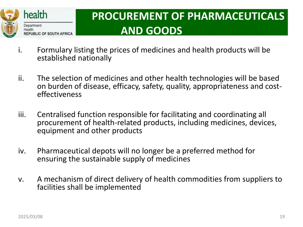 procurement of pharmaceuticals and goods