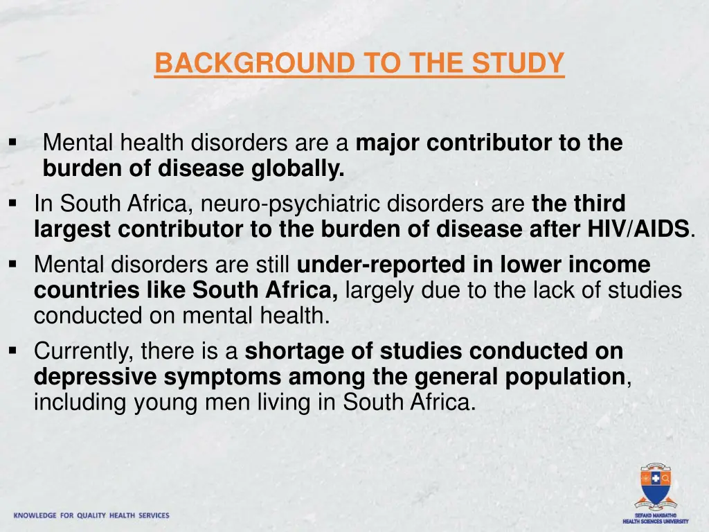 background to the study