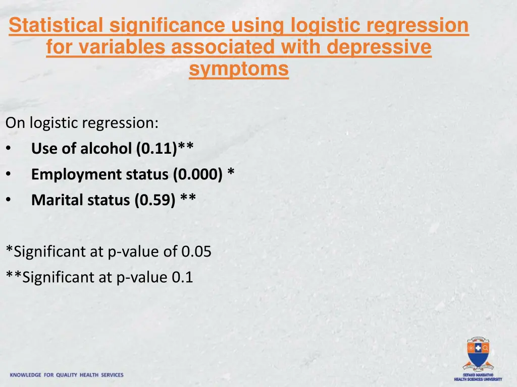statistical significance using logistic