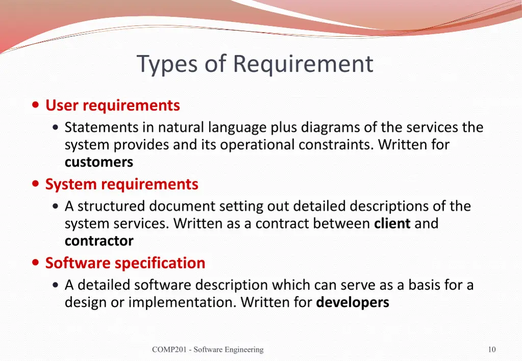 types of requirement