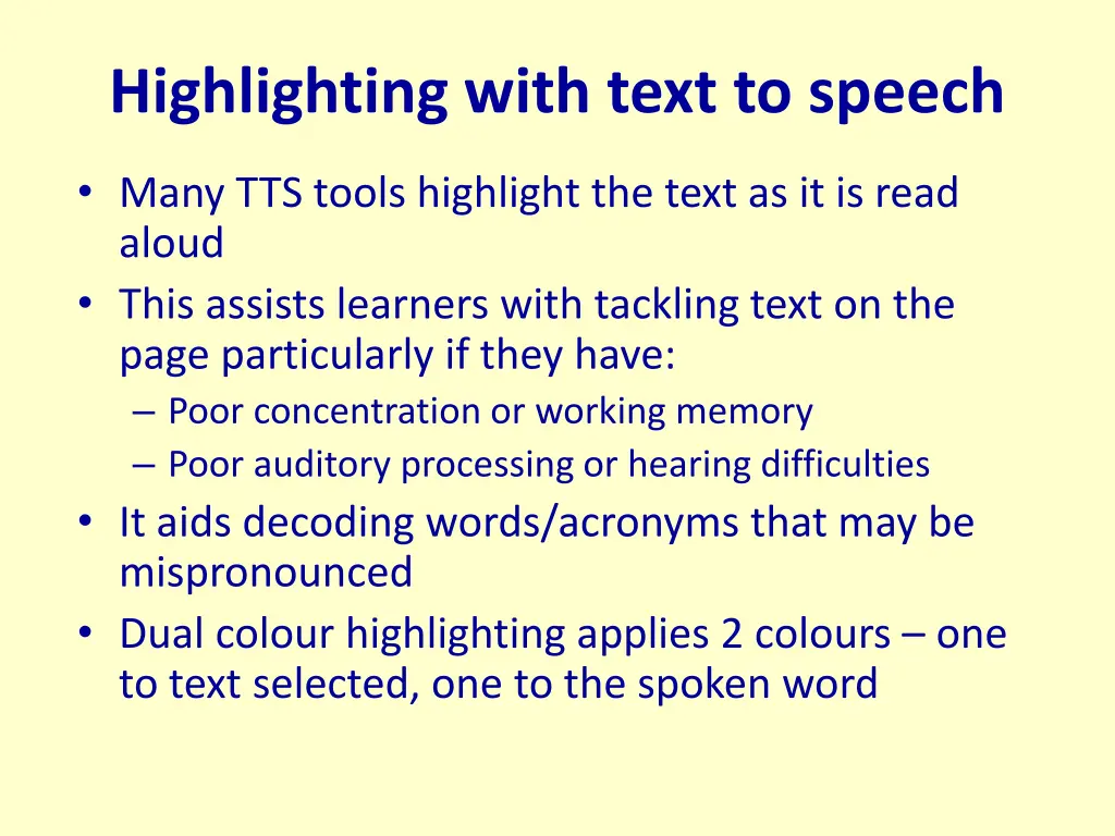 highlighting with text to speech
