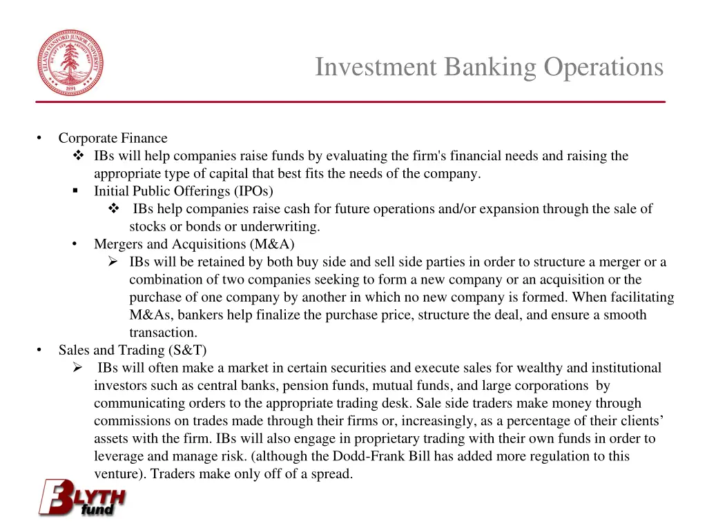 investment banking operations