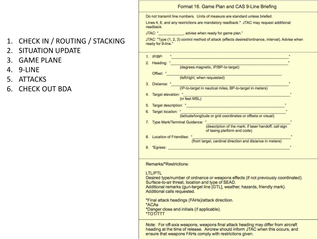 1 check in routing stacking 2 situation update