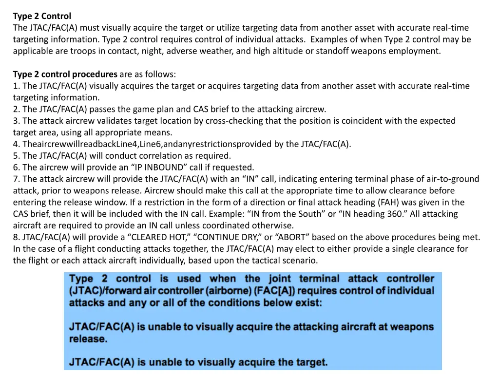 type 2 control the jtac fac a must visually