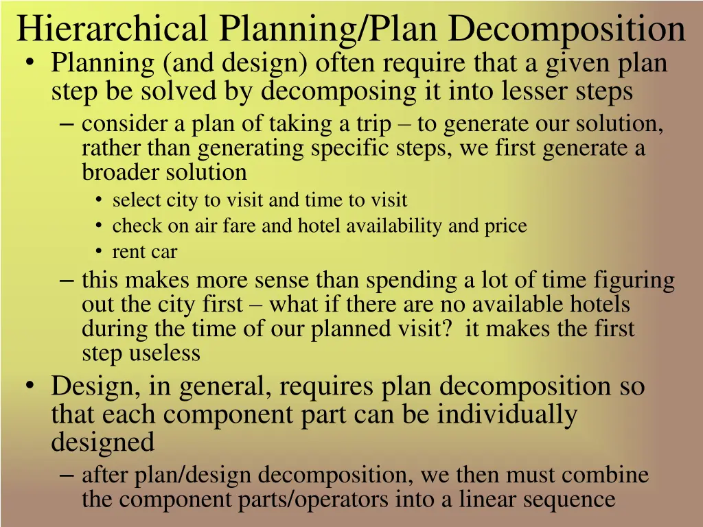 hierarchical planning plan decomposition planning