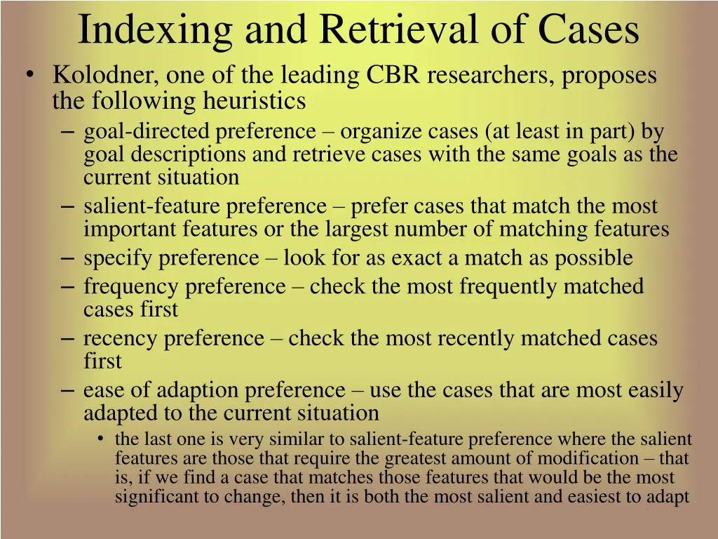 indexing and retrieval of cases kolodner