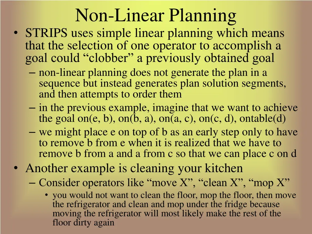 non linear planning strips uses simple linear