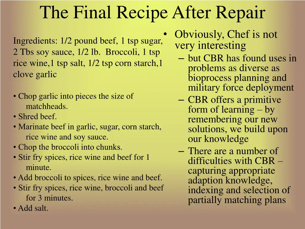 the final recipe after repair