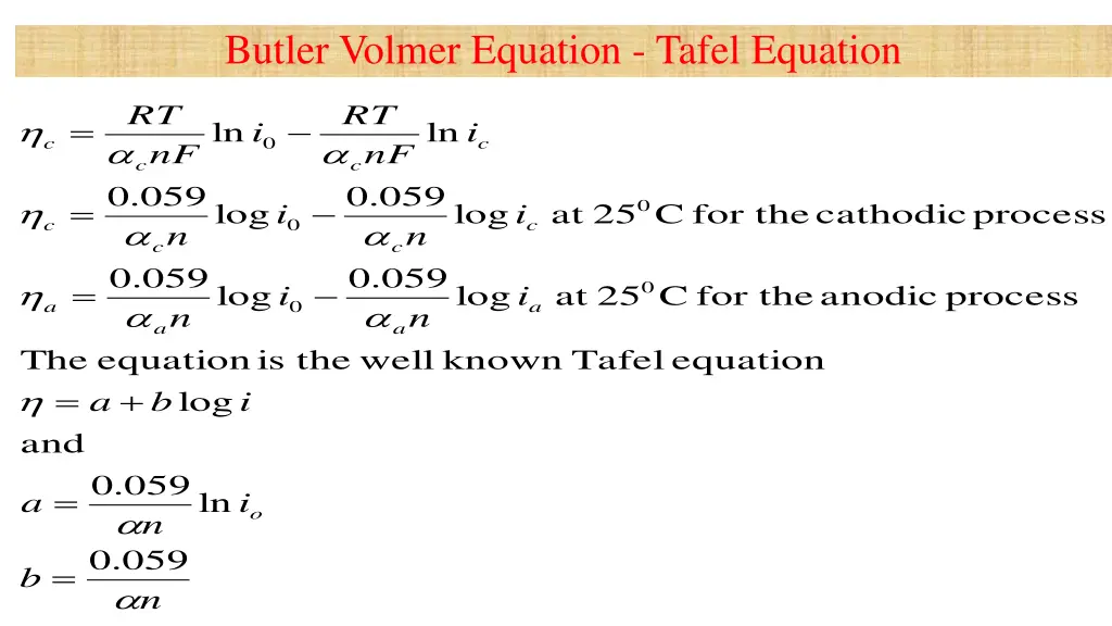 butler volmer equation tafel equation