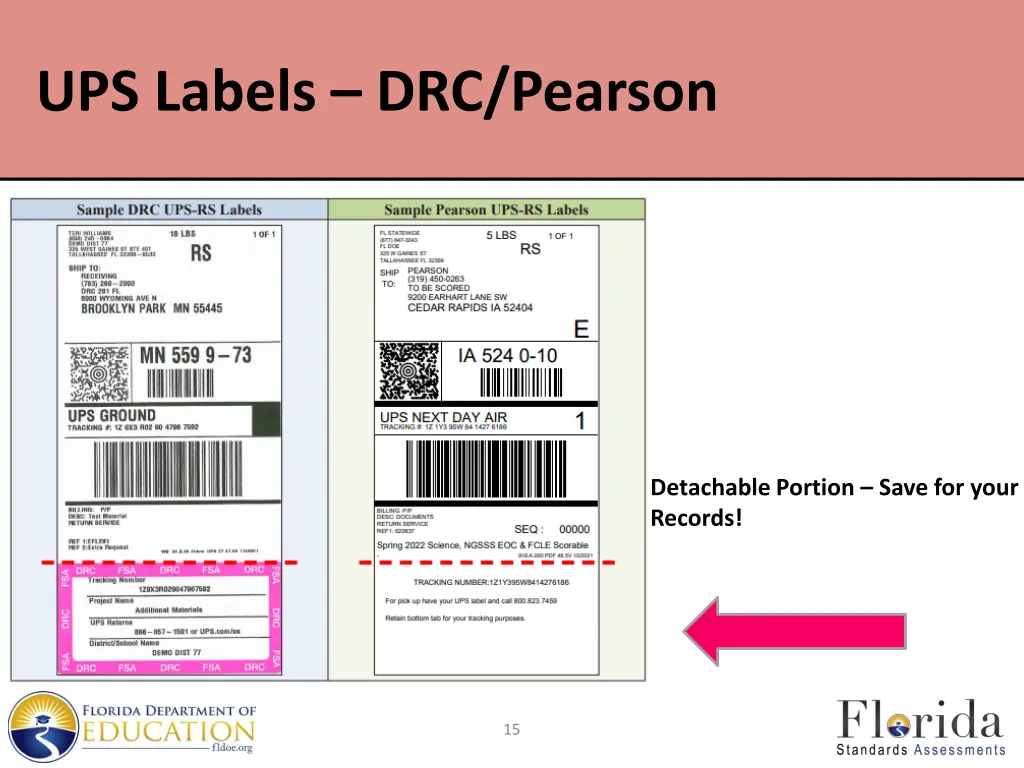 ups labels drc pearson