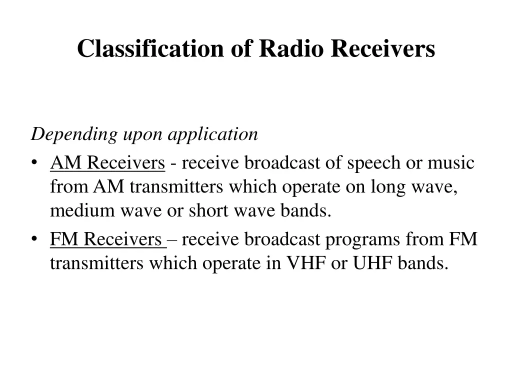 classification of radio receivers