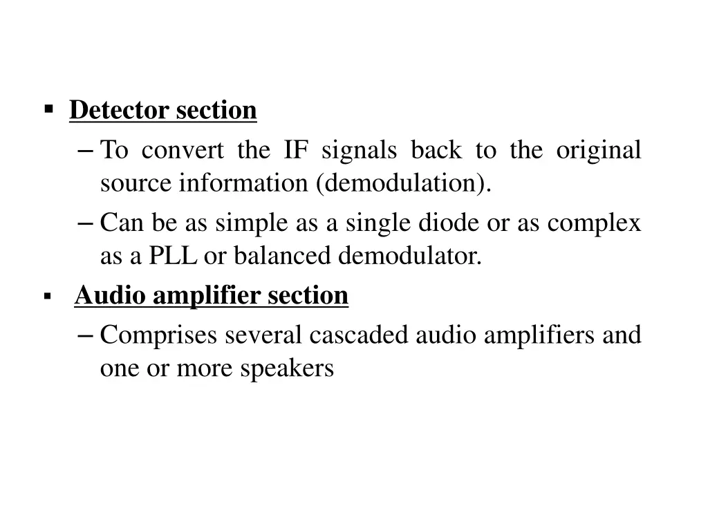detector section to convert the if signals back