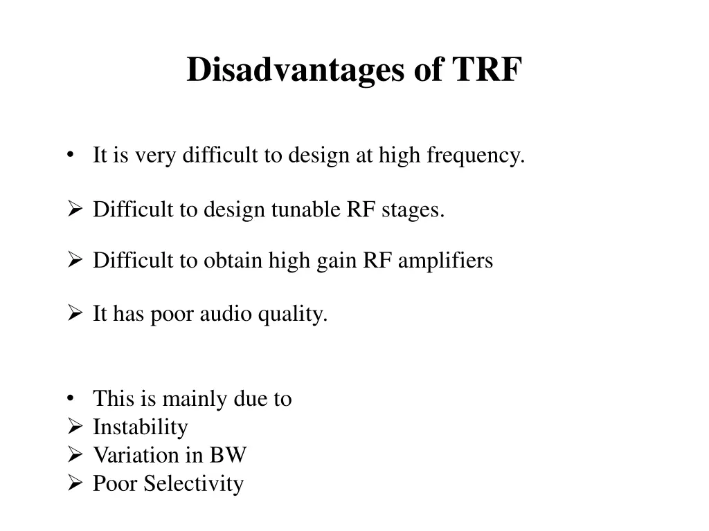 disadvantages of trf