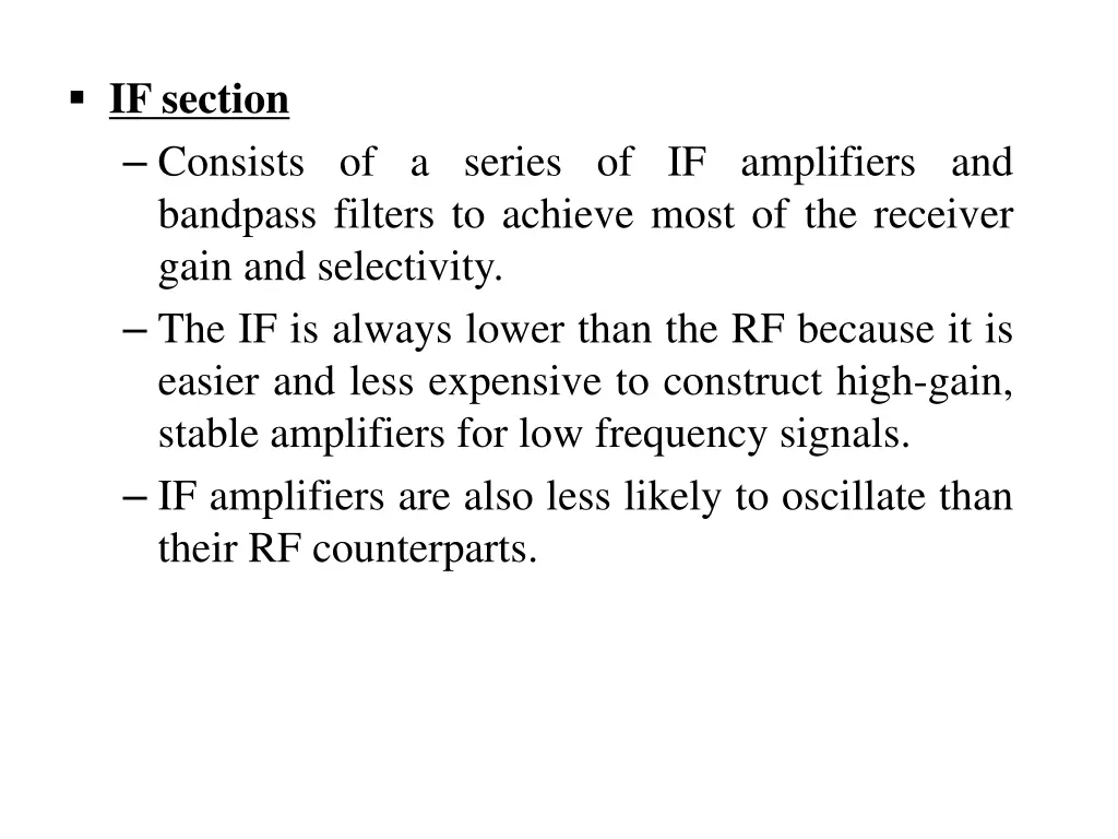 if section consists of a series of if amplifiers