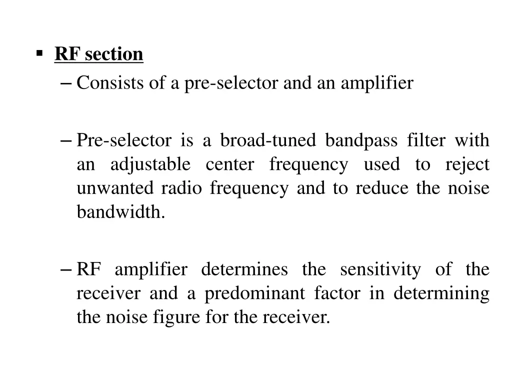 rf section consists of a pre selector