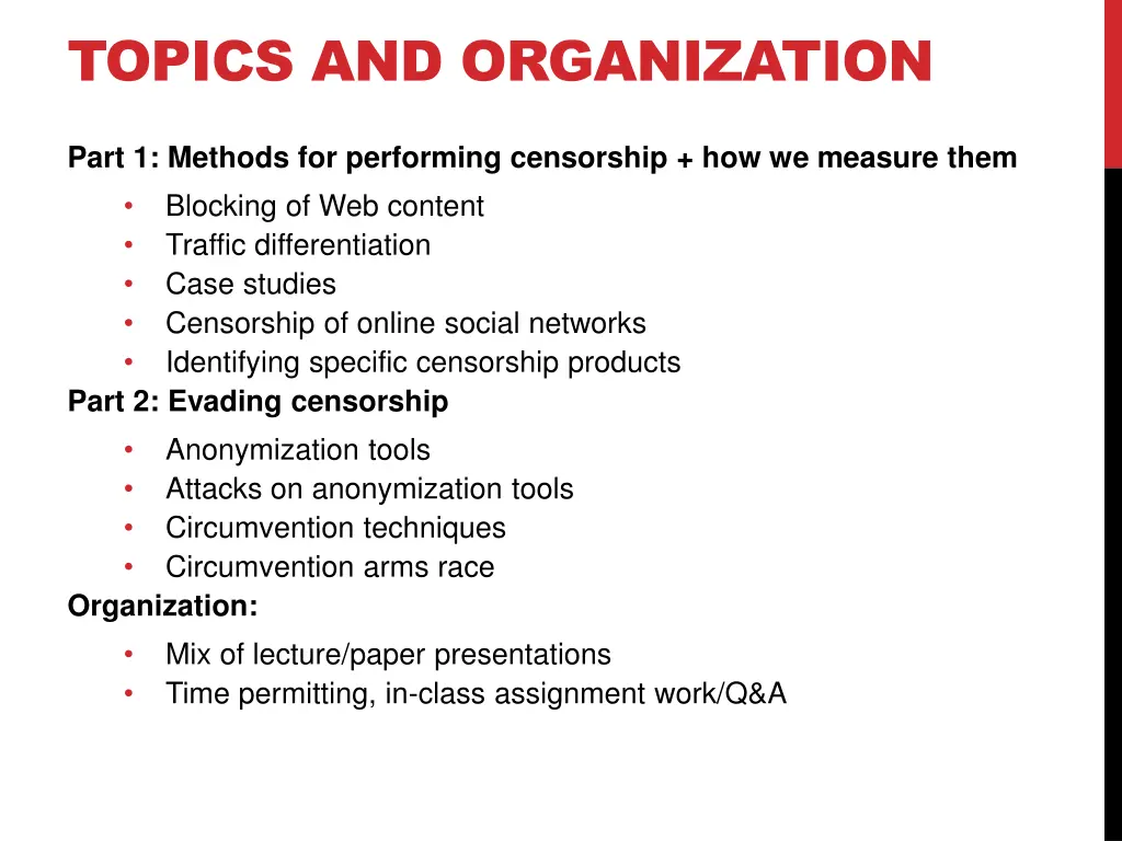 topics and organization