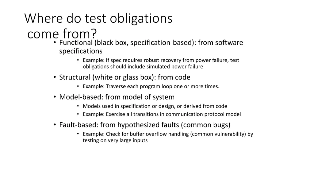 where do test obligations come from functional