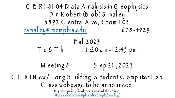 c e r i 8 1 04 d ata a nalysis in g eophysics