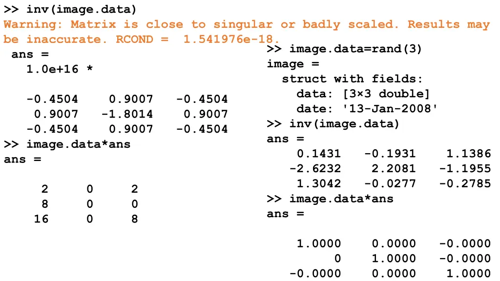 inv image data warning matrix is close