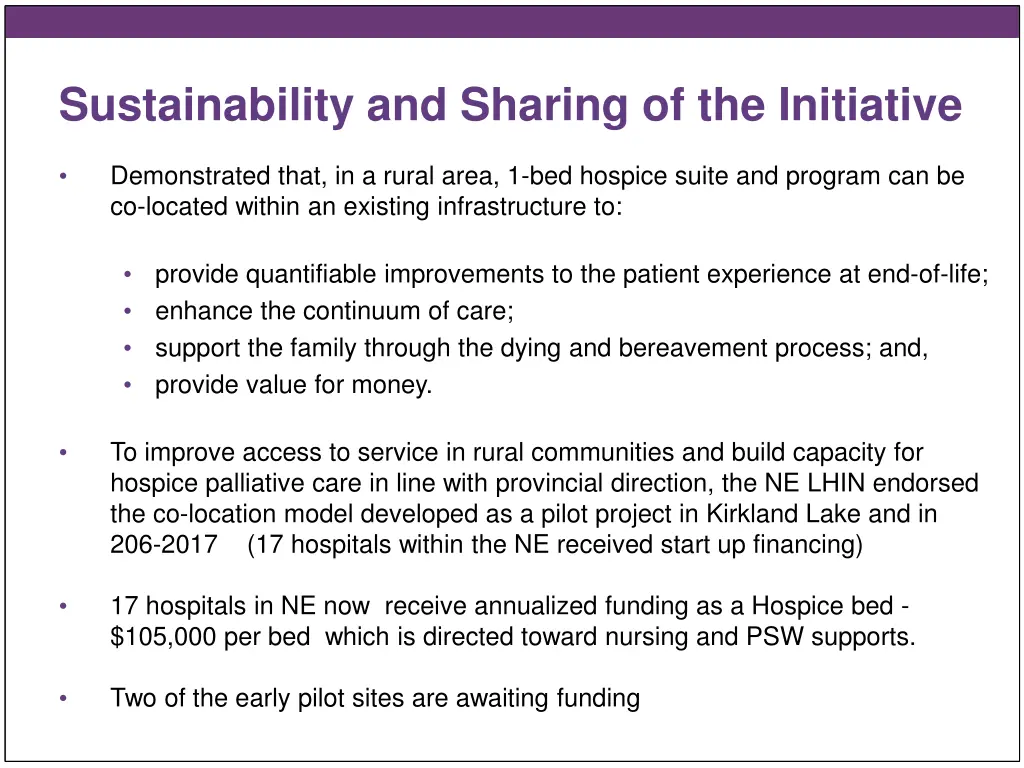 sustainability and sharing of the initiative