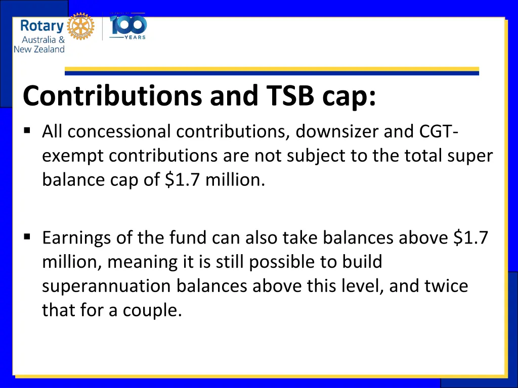 contributions and tsb cap all concessional