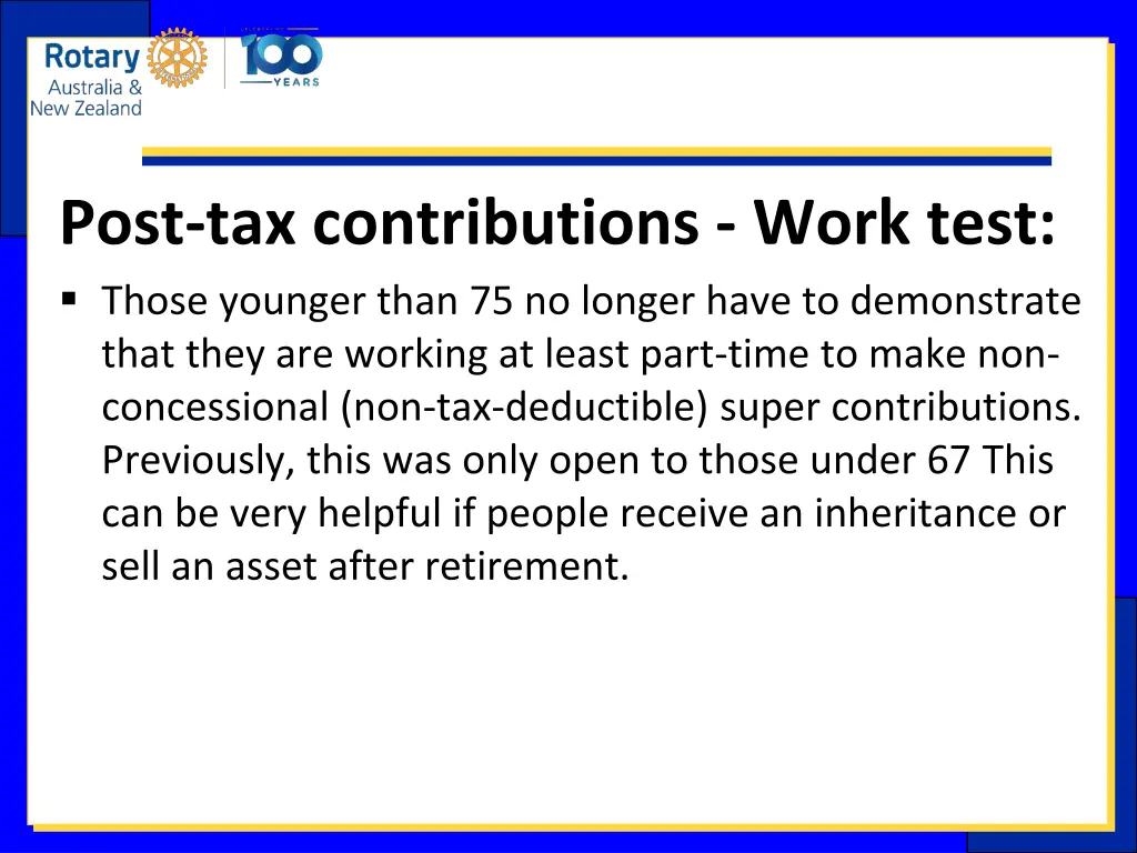 post tax contributions work test those younger