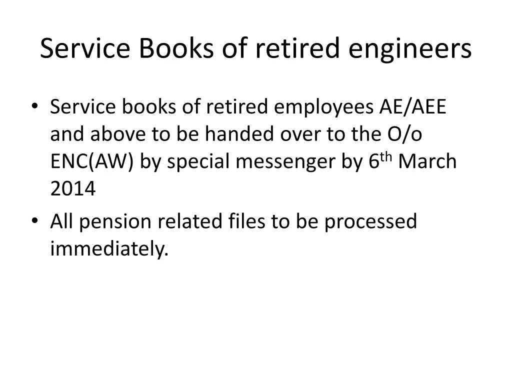 service books of retired engineers