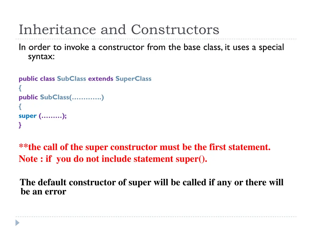 inheritance and constructors in order to invoke