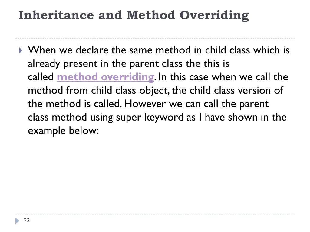inheritance and method overriding
