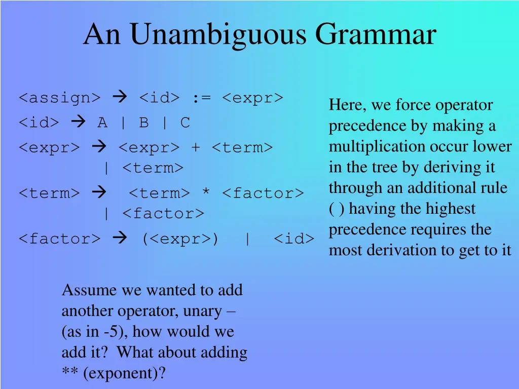 an unambiguous grammar