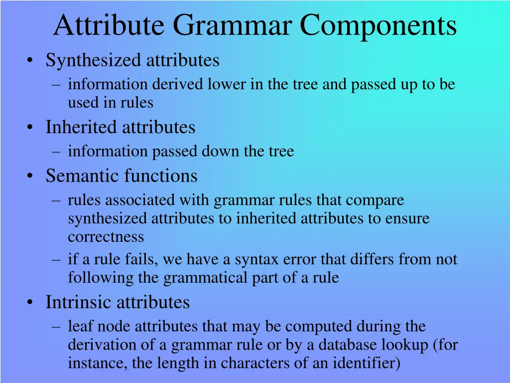 attribute grammar components synthesized