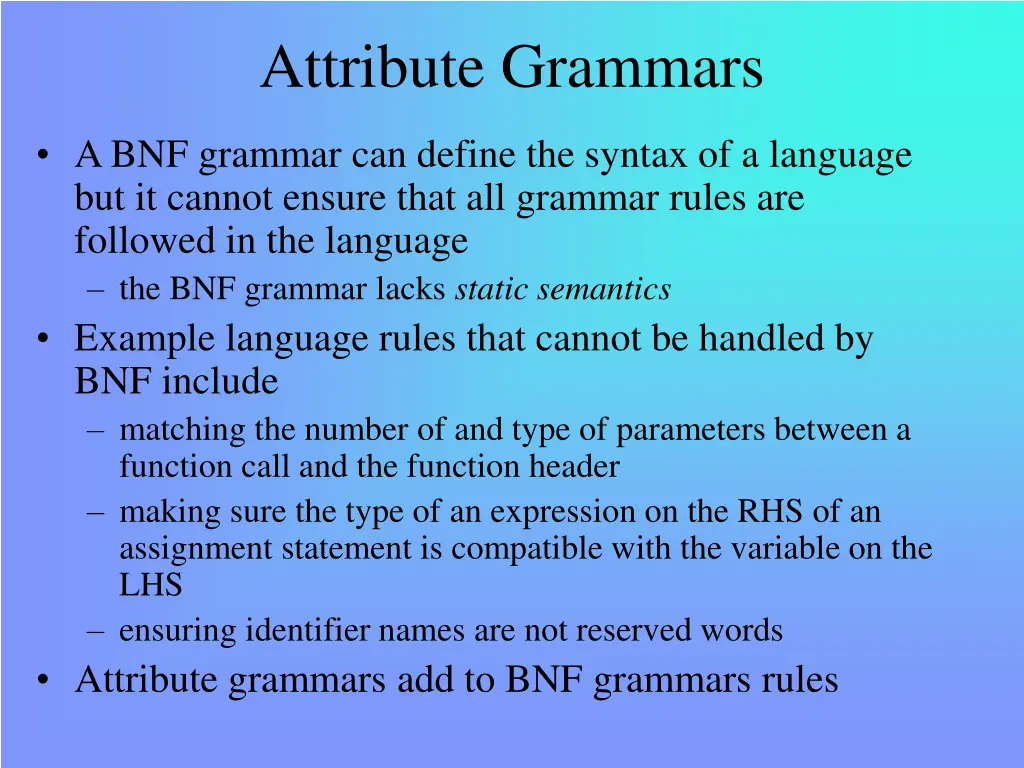 attribute grammars