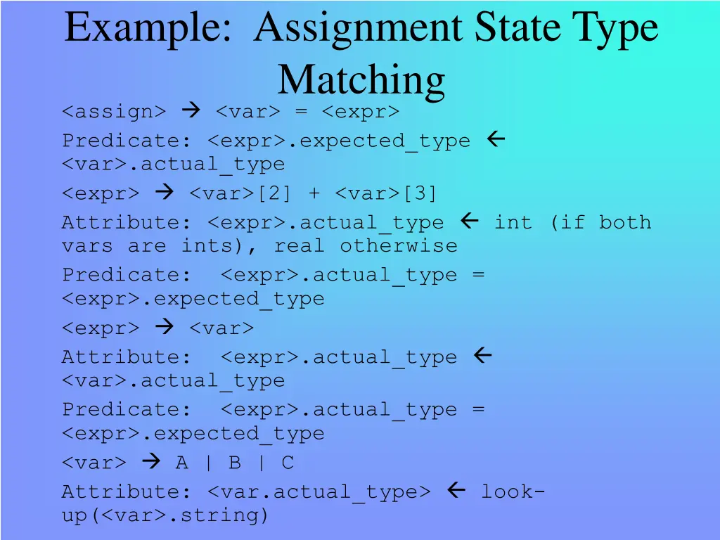 example assignment state type matching assign
