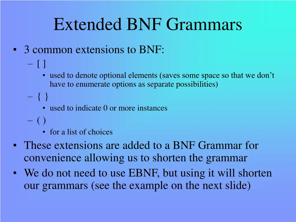 extended bnf grammars
