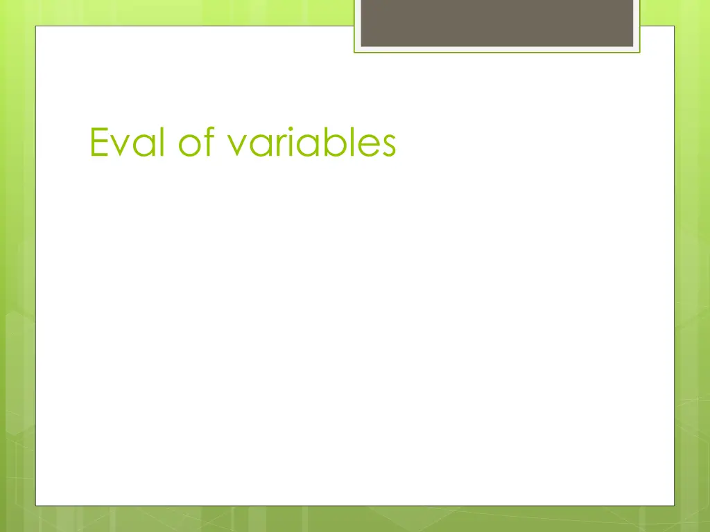 eval of variables